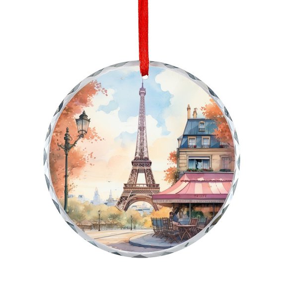 Glass Ornament The Design Of A Watercolor Eiffel Tower Christmas Decorative Hanging Ornaments Paris State Building for Home Office Xmas Tree Decor