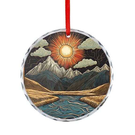 Glass Ornament Vintage Mountain Round Christmas Ornament Forest Landscape Mountains Hanging Craft Collectibles for Xmas Trees Home Party Gifts