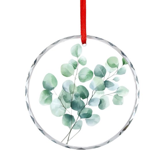 Glass Ornament Watercolor Eucalyptus Leaves Round Glass Christmas Ornaments Spring Sage Green Leaf Appreciation Gift for Xmas Friend Bestie Nurse Teacher Mentor Boss Coworker
