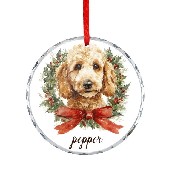 Glass Ornament Watercolor Poodle Christmas Wreath Holiday Ornaments Custom Pet Gifts for Women