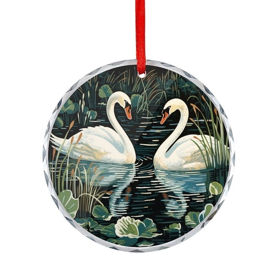Glass Ornament White Swans In The Water Holiday Ornaments Sweet Princess Swan Appreciation Gift for Xmas Friend Bestie Nurse Teacher Mentor Boss Coworker