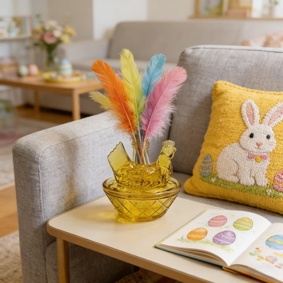 Glass Ornaments Glass Egg Nest Miniature Chicken Easter Gift with Creative Craft Yellow Design for Hygienic Display and Easy Maintenance NCHKUN