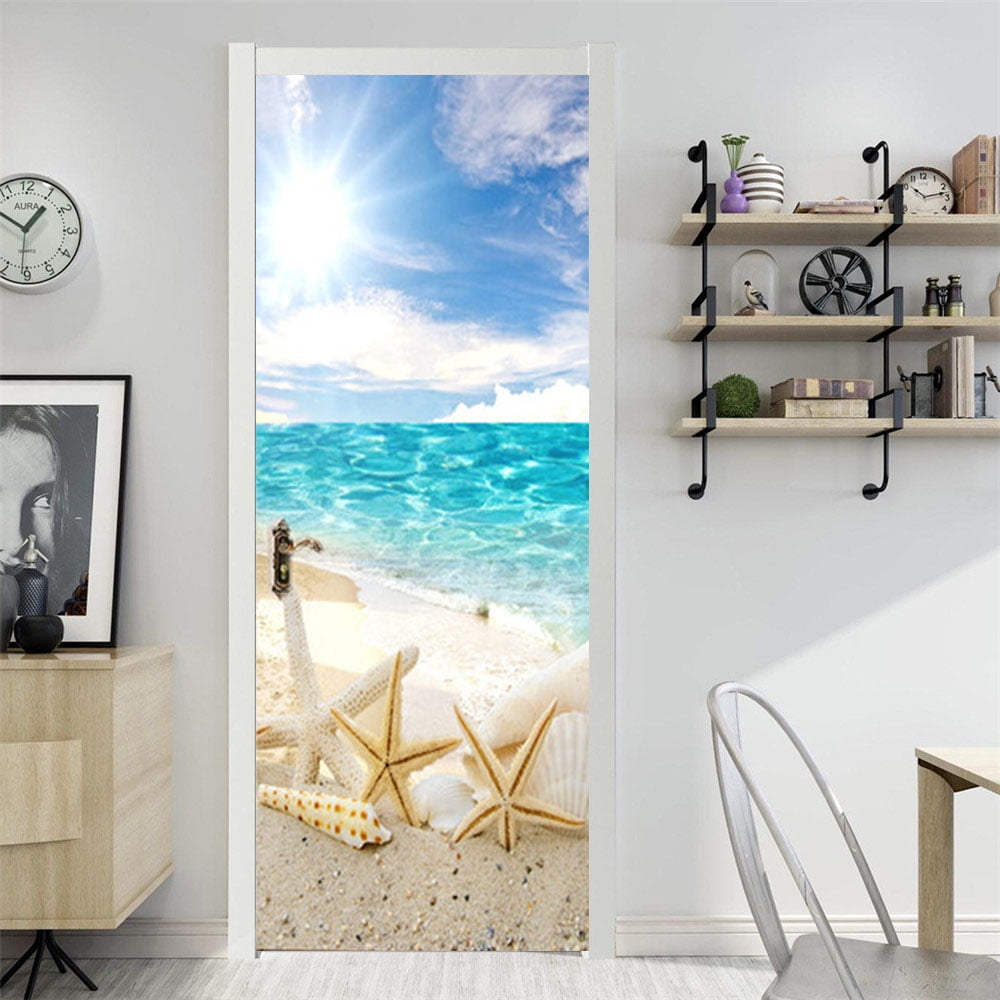 Glass Outside Landscape Door Stickers Beach Adhesive Mural Decoration ...