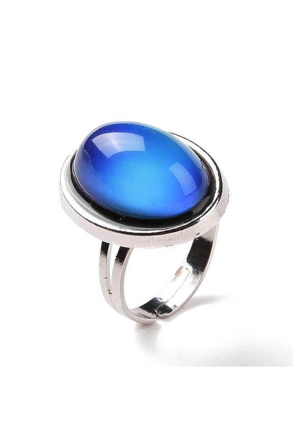 Glass Oval Mood Ring Temperature Change Color Emotion Feeling Alloy Adjustable Ring for Women Platinum Inner Diameter: 17.6~19.3mm for diy