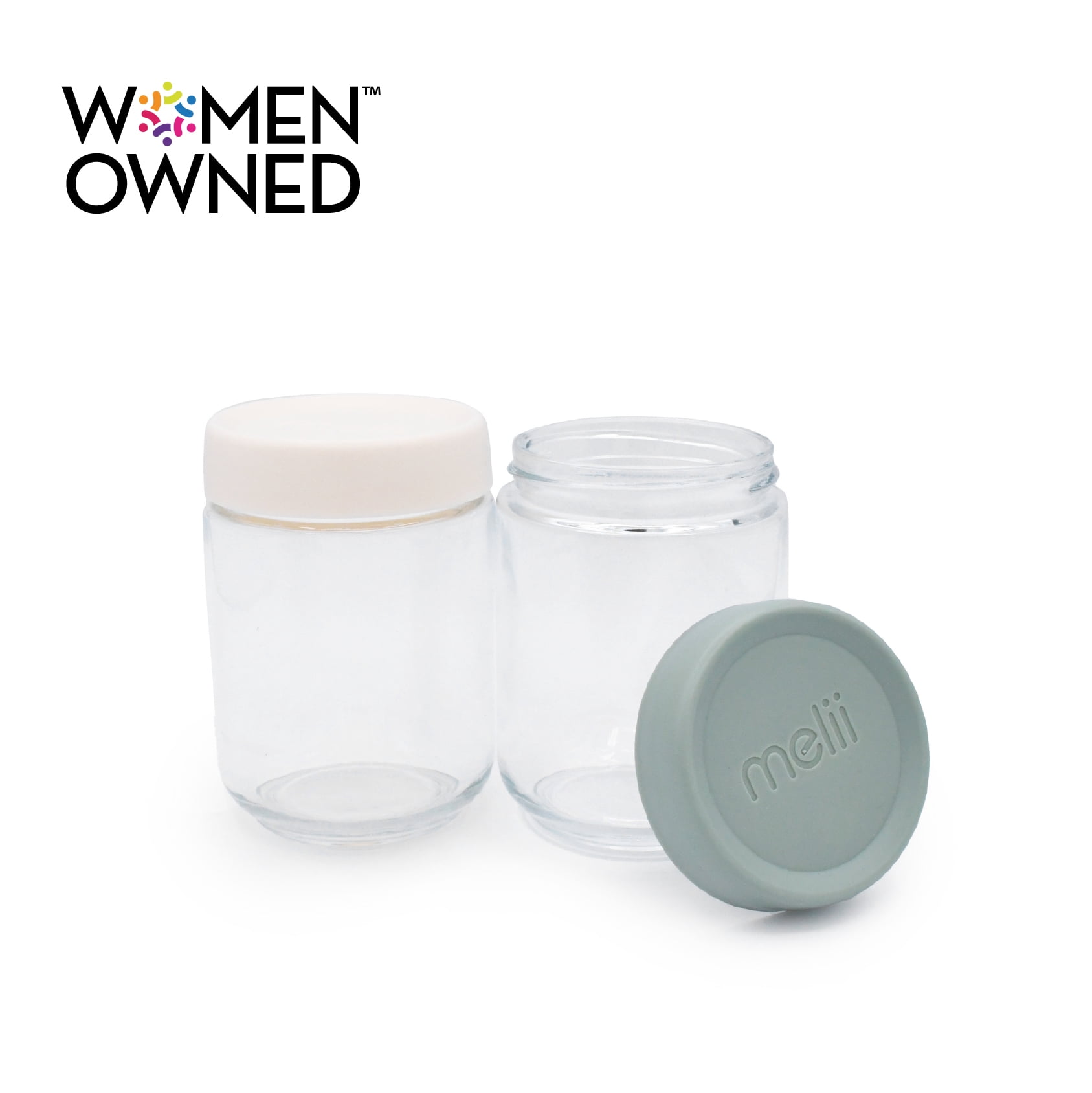 Melii Glass Overnight Oats Food Storage Container Set, 2 Pack, Ivory and Sage