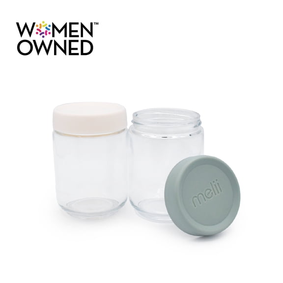Melii Glass Overnight Oats Food Storage Container Set, 2 Pack, Ivory and Sage