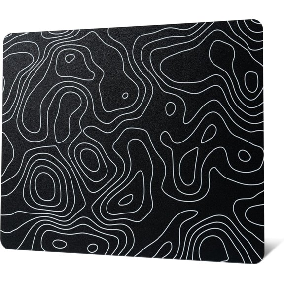 Glass Pad for Gaming, Black Topographic Hard Gaming Mousepad, Professional Large Mat 410mm*310mm, Special Glass Surface with Improved Precision and Speed