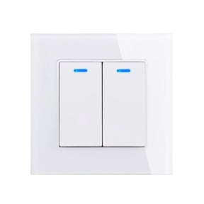 Glass Panel 1/2/3/4 Gang 1 Way Reset Pulse Switch Momentary Contact Push Button Wall Light Switch Blue Backlight ,Easy to Installation