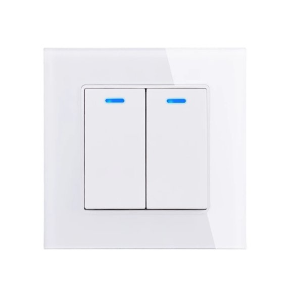 Glass Panel 1/2/3/4 Gang 1 Way Reset Pulse Switch Momentary Contact Push Button Wall Light Switch Blue Backlight ,Easy to Installation