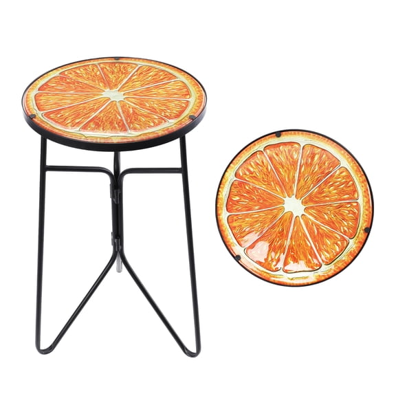 Glass Patio Side Table Accent Table Bistro Coffee Table Plant,Small Round End Table - Metal Side Table, Small Porch Table for Indoor and Outdoor Decor Orange