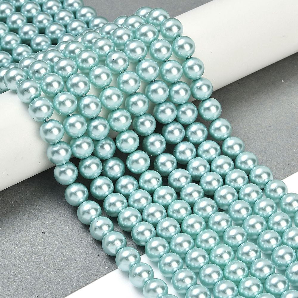 Glass Pearl Beads Pearlized Round Light Blue 10mm Hole: 0.7~1.1mm 40pcs/Strand 16''(40.64cm)