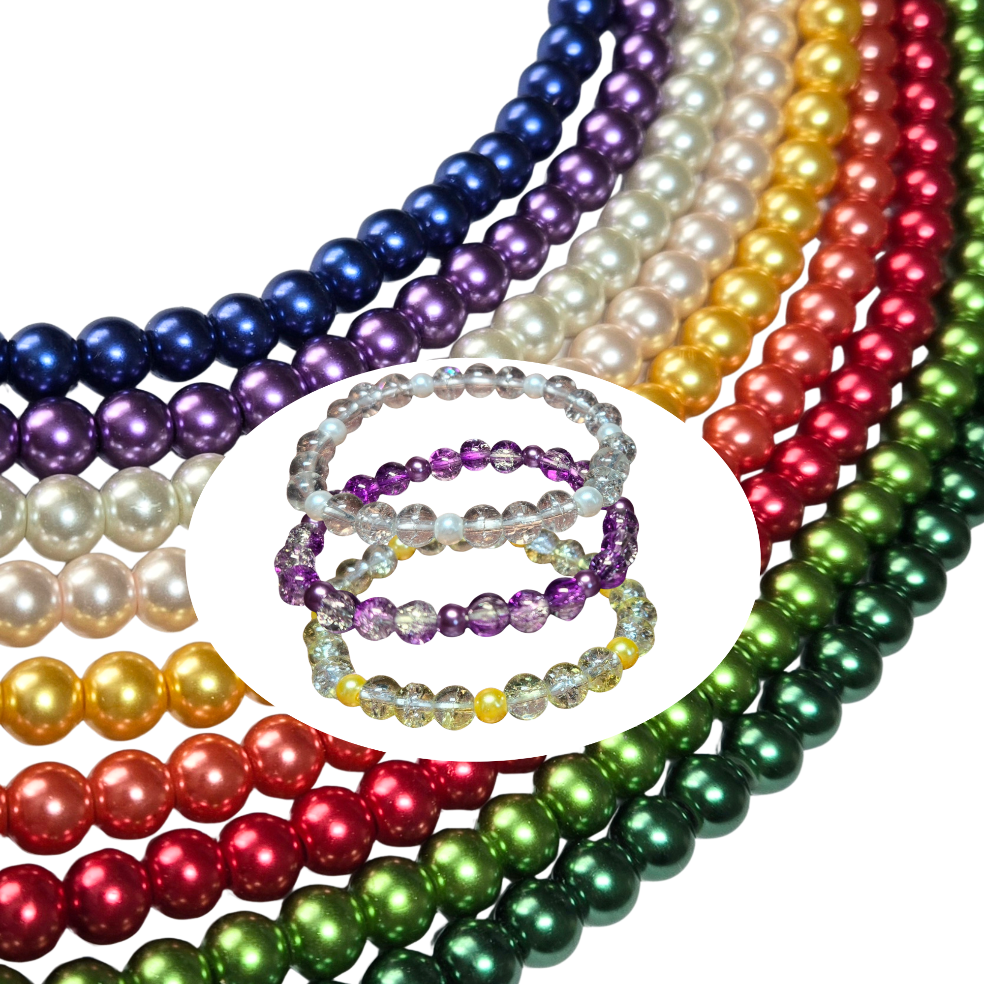Glass Pearl Beads Round 8mm Bulk, DIY Jewelry Windchime Making Supplies, Birthday Gift for Beaders, Asst, 1000 Pcs, 1.5 Lb
