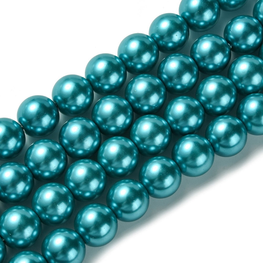 Glass Pearl Beads Strands Grade A Round Dyed Cord Threaded Deep Sky Blue 14mm Hole: 1.2~1.5mm about 30pcs/strand 15.7 inch