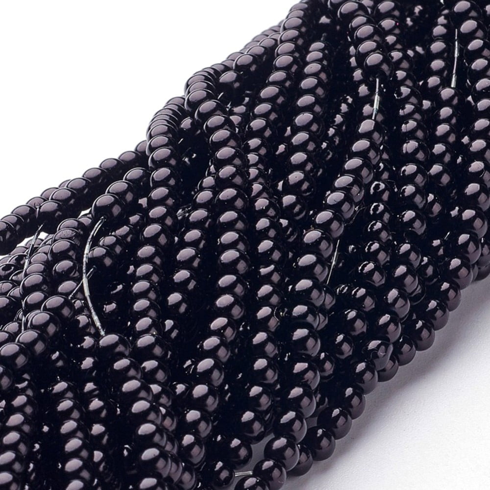 Glass Pearl Beads Strands Pearlized Round Black 3~4mm Hole: 1mm about 190~200200pcs/strand 25.59 inch(65cm)