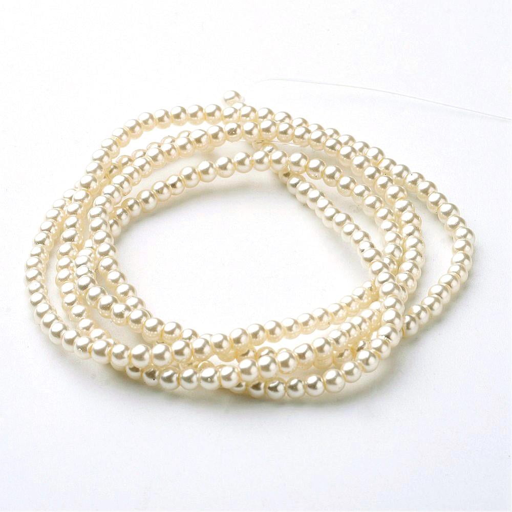 Glass Pearl Beads Strands Pearlized Round Creamy White 3~4mm Hole: 0.5mm about 190~200pcs/strand 32 inch