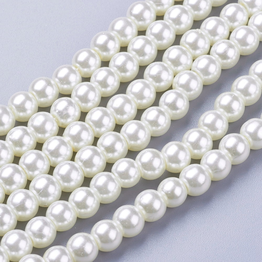 Glass Pearl Beads Strands Pearlized Round Creamy White 6mm Hole: 1mm 140pcs/strand 32 inch