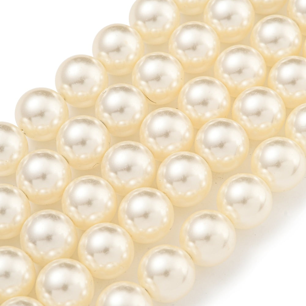 Glass Pearl Beads Strands Round Bisque 12mm Hole: 0.8mm 35pcs/strand 16.14''(41cm)