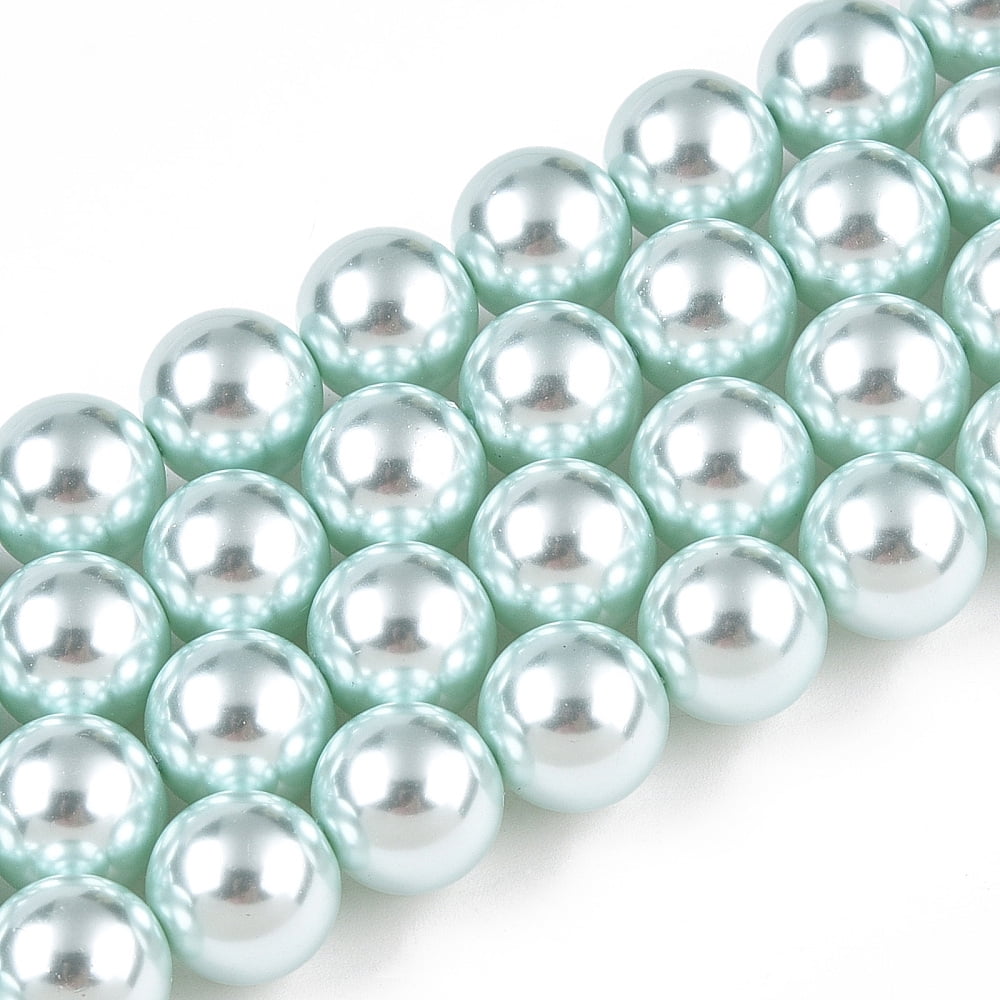 Glass Pearl Beads Strands Round Light Cyan 12mm Hole: 0.8mm 35pcs/strand 16.14''(41cm)