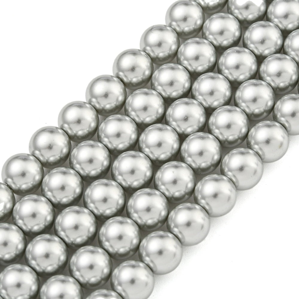 Glass Pearl Beads Strands Round Light Grey 8mm Hole: 0.6mm about 51pcs/strand 15.98''(40.6cm) DIY