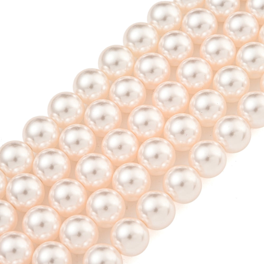 Glass Pearl Beads Strands Round PeachPuff 10mm Hole: 0.6mm 43pcs/strand 16.18''(41.1cm)