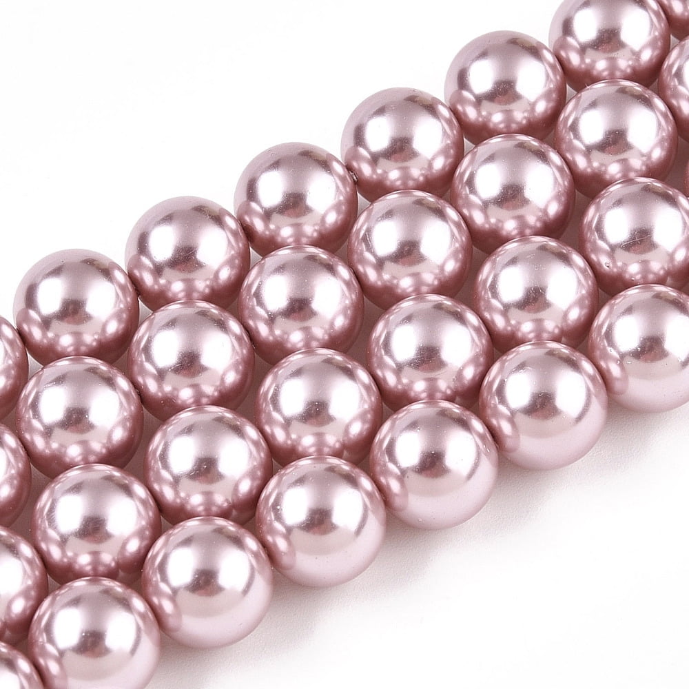 Glass Pearl Beads Strands Round Pearl Pink 10mm Hole: 0.6mm 43pcs/strand 16.18''(41.1cm)