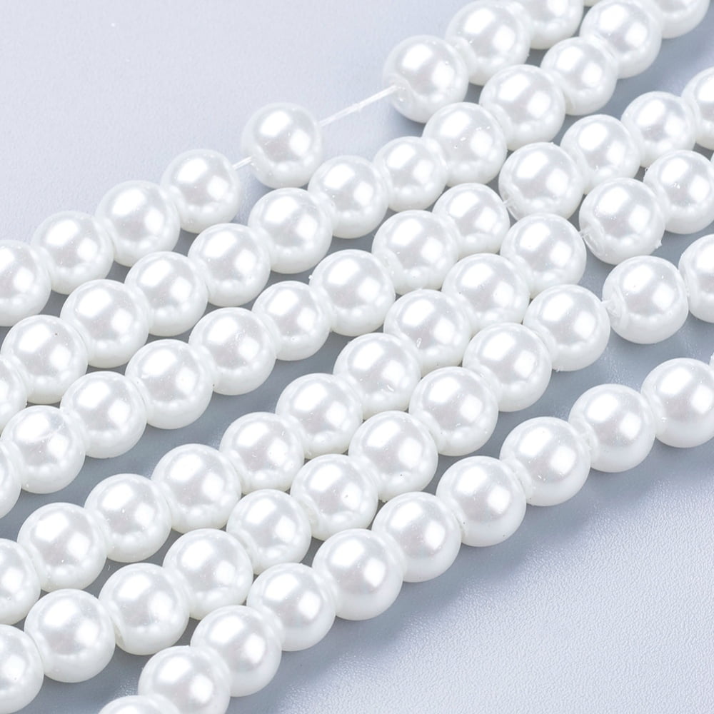 Glass Pearl Beads Strands for Beading Jewelry Making Pearlized Crafts Jewelry Making Round White 6mm Hole: 1mm about 140pcs/strand 32 inch
