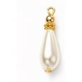 thumbnail image 1 of Glass Pearl Pendants Painted with Brass Findings Golden Teardrop White 25x7.5mm Hole: 1.5mm, 1 of 4