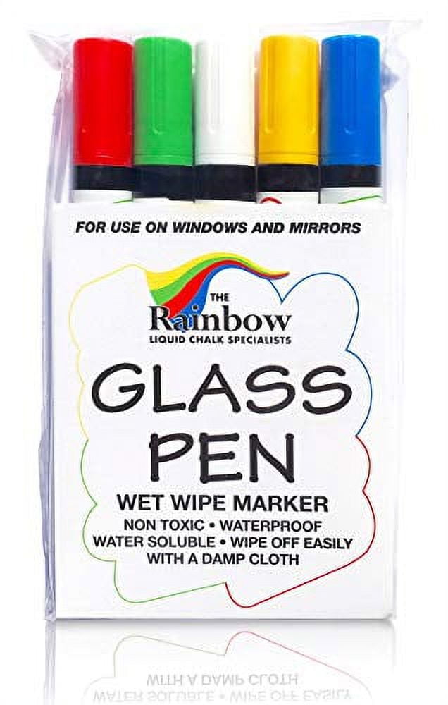 Glass Pen Window Marker Red, Yellow, Blue, Green, White 5 Pack Glass