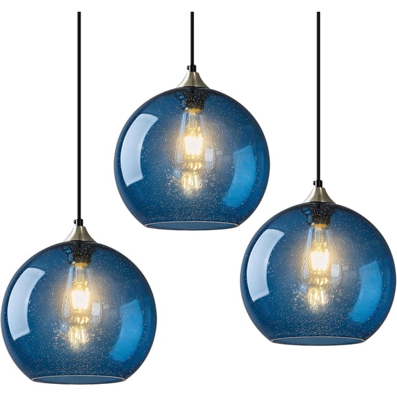Glass Pendant Light, 7.87'' Blue Glass Island Lighting, Modern Pendant Lighting for Kitchen Island Dining Room Bedroom-Bulb Not Included3PC)