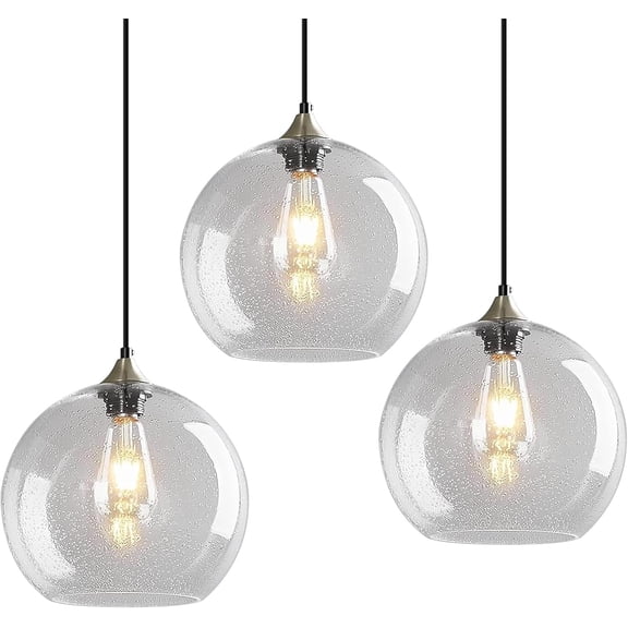 Glass Pendant Light, 9.85.'' Clear Glass Island Lighting, Modern Pendant Lighting for Kitchen Island Dining Room Bedroom-Bulb Not Included3PC)