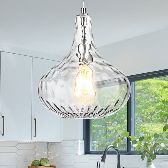 Glass Pendant Light Brushed Nickel 11-inch Hammered Pendant Lighting for Kitchen Island, Kitchen Sink, Hallway, Living Room