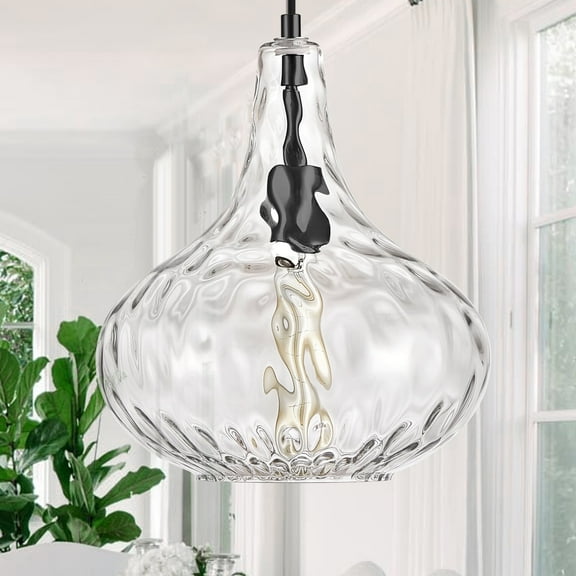 Glass Pendant Light Black 11-inch Hammered Pendant Lighting for Kitchen Island, Kitchen Sink, Hallway, Living Room