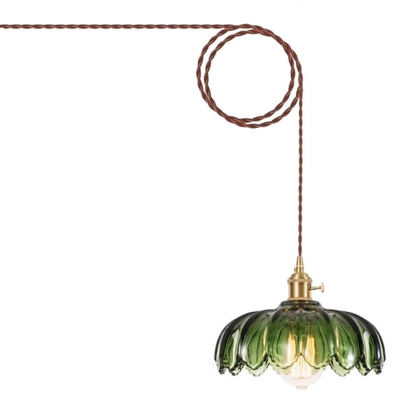 Glass Pendant Lights Plug in, Green Vintage Pendant Light Fixtures,Plug in Hanging Lamp for Dining Room, Living Room, Bedroom (No Bulb Included)