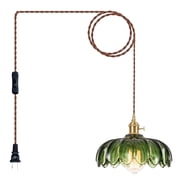KAUDGHY Glass Pendant Lights Plug in, Green Vintage Pendant Light Fixtures,Plug in Hanging Lamp for Dining Room, Living Room, Bedroom