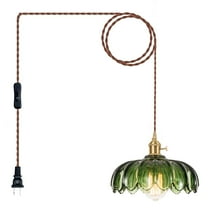 KAUDGHY Glass Pendant Lights Plug in, Green Vintage Pendant Light Fixtures,Plug in Hanging Lamp for Dining Room, Living Room, Bedroom
