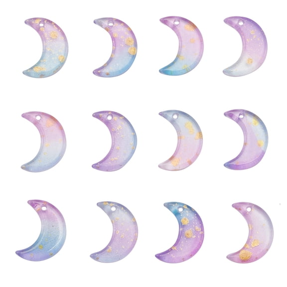 Glass Pendants with Glitter Powder Crescent Moon Lilac 16x11.5x3.2mm Hole: 1.2mm
