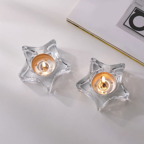 Glass Pentagram Candle Holder,Five-pointed Star Tealight Holder Adornments,Clear Glass Candlestick Holders Tealight Candle Holders, Votive Candle Taper Candle Holder