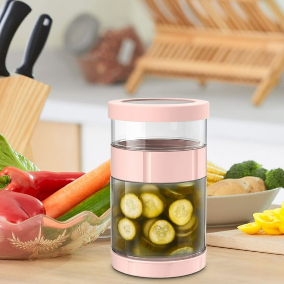 Glass Pickle Container with Strainer - Leakproof Airtight Fermentation Jar Food-Grade Kitchen Storage Kraut Maker Separator Lid Gift(pink)