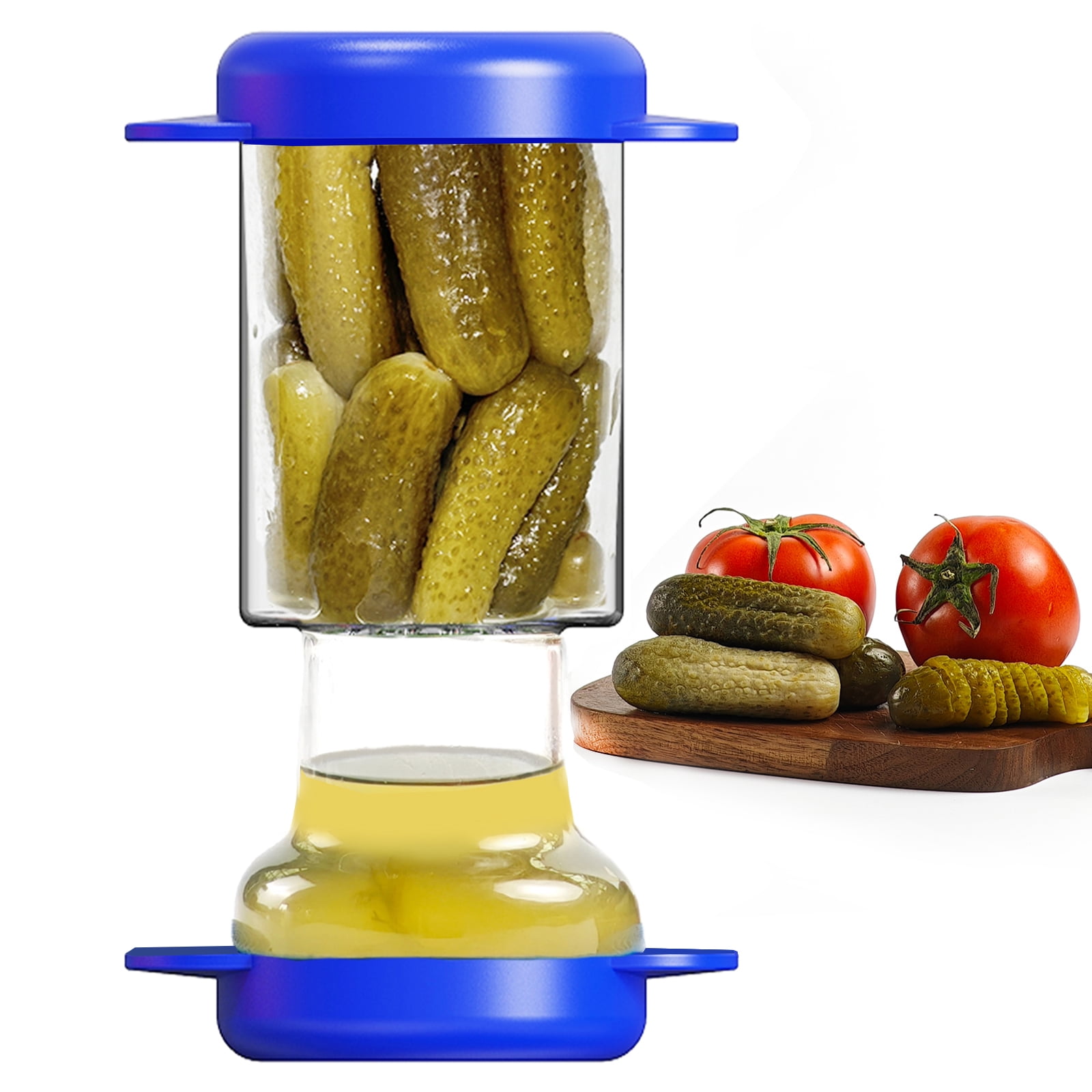 Glass Pickle Jar, 42OZ Pickle Juice Separator with Glass Strainer Flip ...