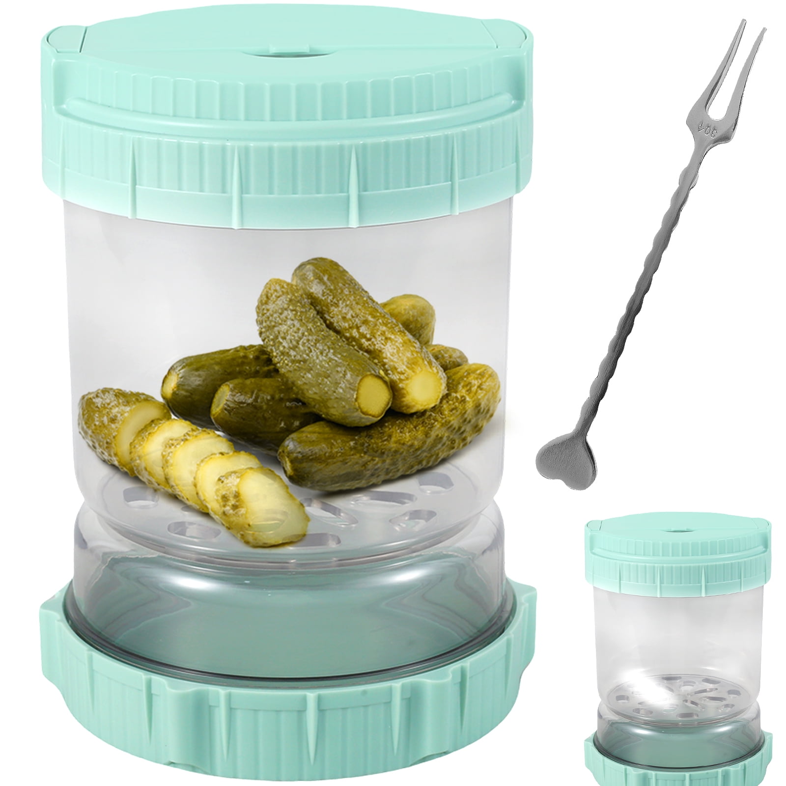 Glass Pickle Jar with Strainer Flip and Stainless Steel Fork, 50oz