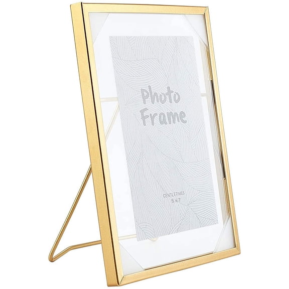 Glass Picture Frame with Iron Easel Photo Display for Desk Rectangle Golden 225x174x14mm for DIY