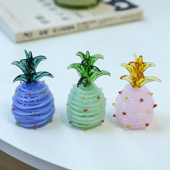 Glass Pineapple Figurine, Hand Blown Mini Decor for Home & Kitchen
