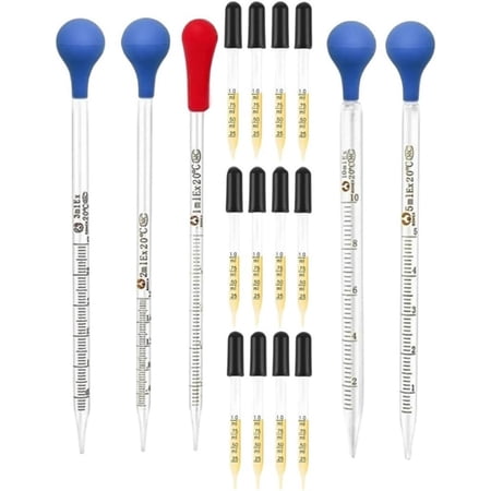 Glass Pipettes Graduated Droppers Set of 17 Pcs with Rubber Heads Lab Pipettors Droppers for Liquid & Essential Oils - A2ZSCILAB