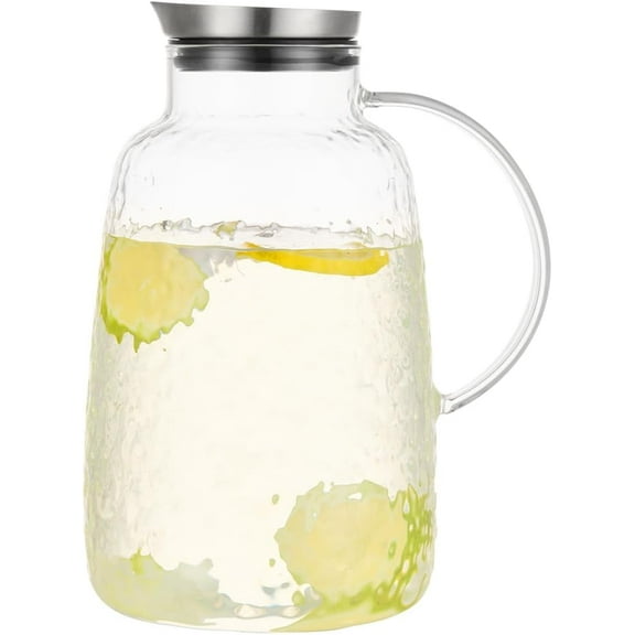 Glass Pitcher, 110 oz Water Large Pitcher with Lid, Heat Resistant Borosilicate Jug for Iced Tea, Juice, Milk, Cold or Hot Beveragesr Easy Clean