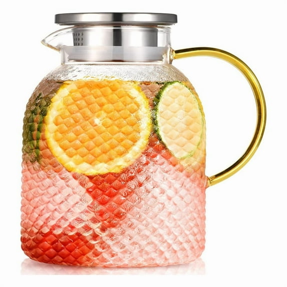 Glass Pitcher, 50oz Glass Pitcher with Lid and Spout, 1.5L Glass Water Pitcher, Iced Tea Pitcher for Fridge,Pitchers