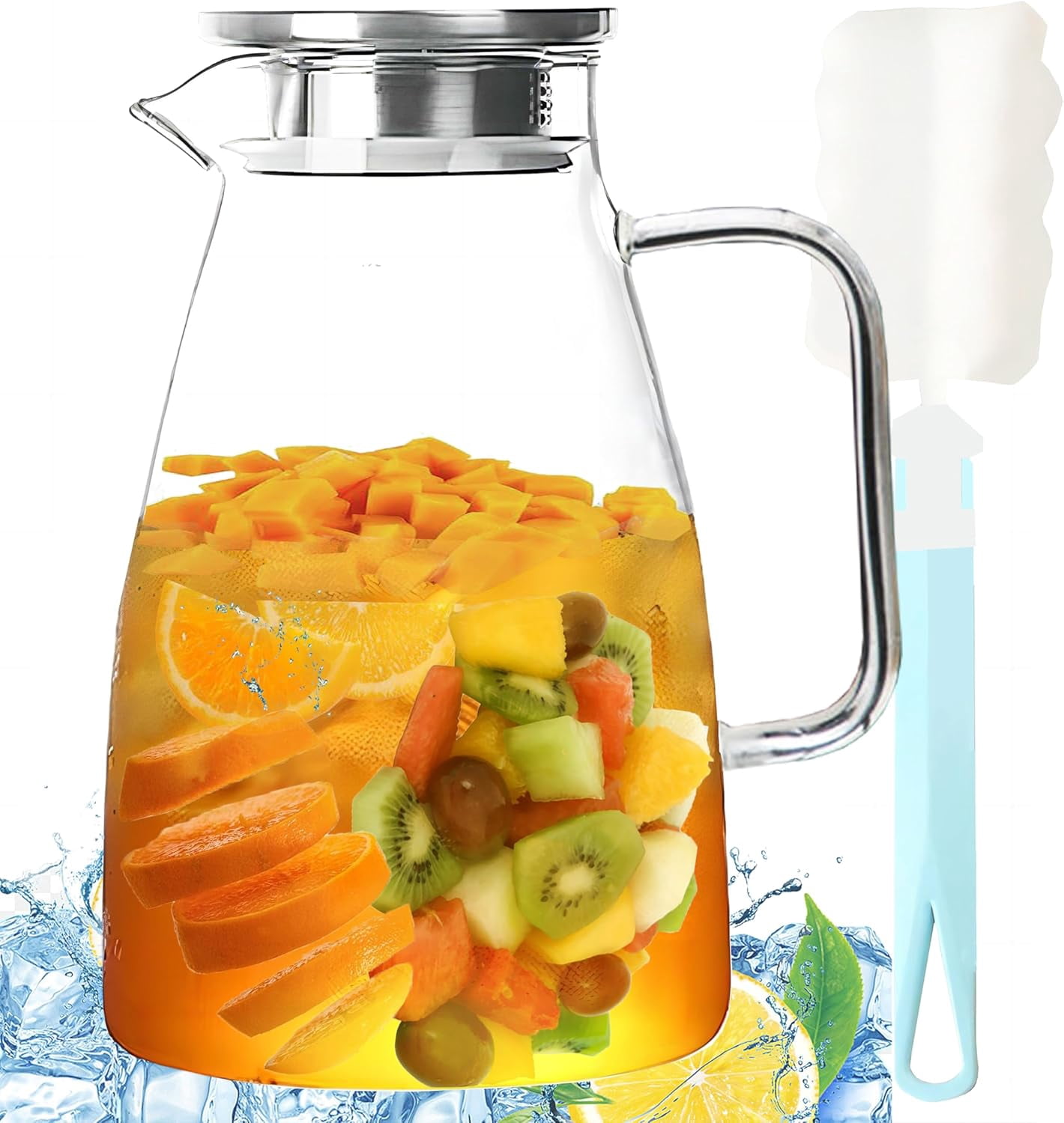 Glass Pitcher for 51 oz, 1.5 Liter Glass Pitcher with Lid, Boxdljh ...