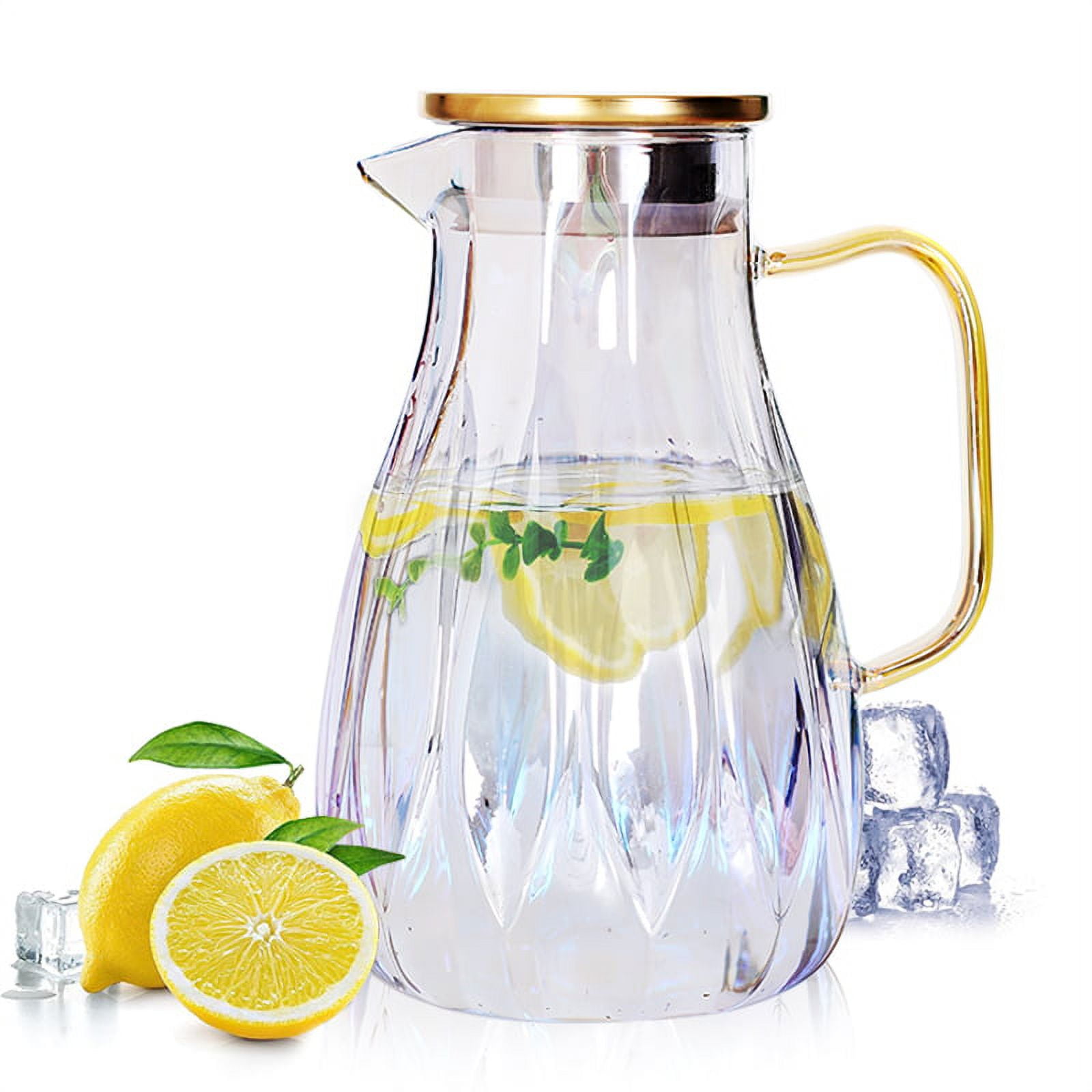 Glass Pitcher with Lid – Set of 2 Glass Water Pitcher 55Oz – Cold Carafe  for Ice Tea, Water, Lemonade, Coffee – Elegant and Modern – Practical Spout