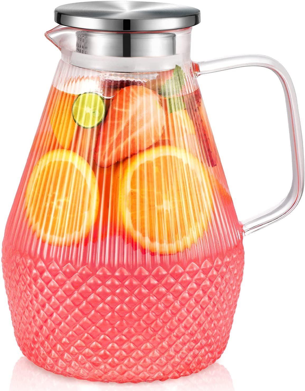 Glass Carafe Pitcher - 34oz Water Carafe Set for Mimosa Bar - Juice Containers with Airtight Lids for Fridge, 3 Pack Tea Pitcher for Juice, Milk, Cold