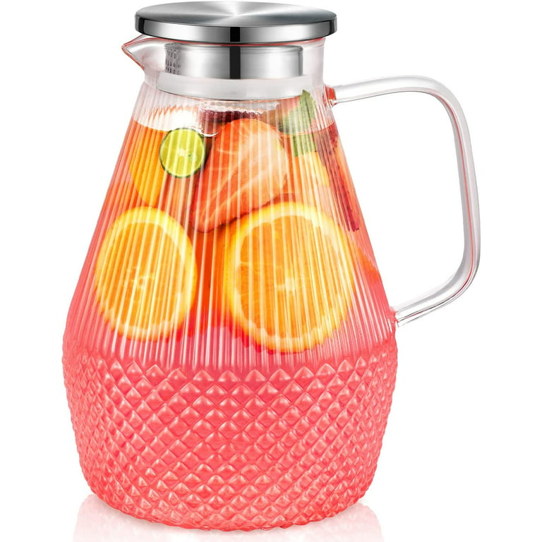 Glass Pitcher, 80oz Glass Pitcher with Lid and Spout, Large Glass Water  Pitcher for Juice, Lemonade, Hot&Cold Beverage, Iced Tea Pitcher for Fridge,  Heat Resistant Glass Carafe with Brush 