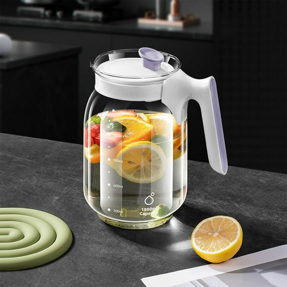 Glass Pitcher Glass Water Pitcher Large Capacity 1.8l Heat Resistant Pitcher Tea Infuser Cold Brew Dispenser Wide Mouth for Refrigerator Drinks Water Dispenser